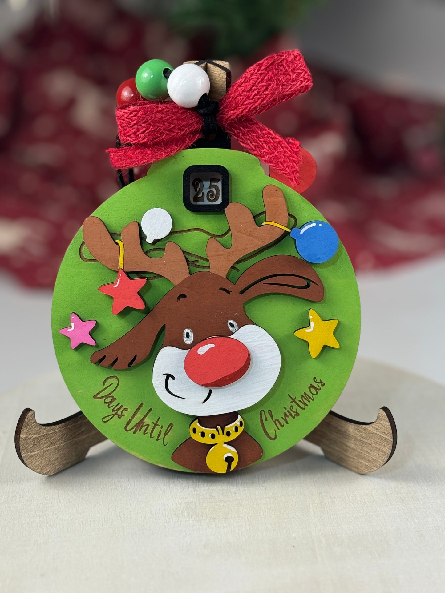 Green Reindeer Christmas Countdown Ornament