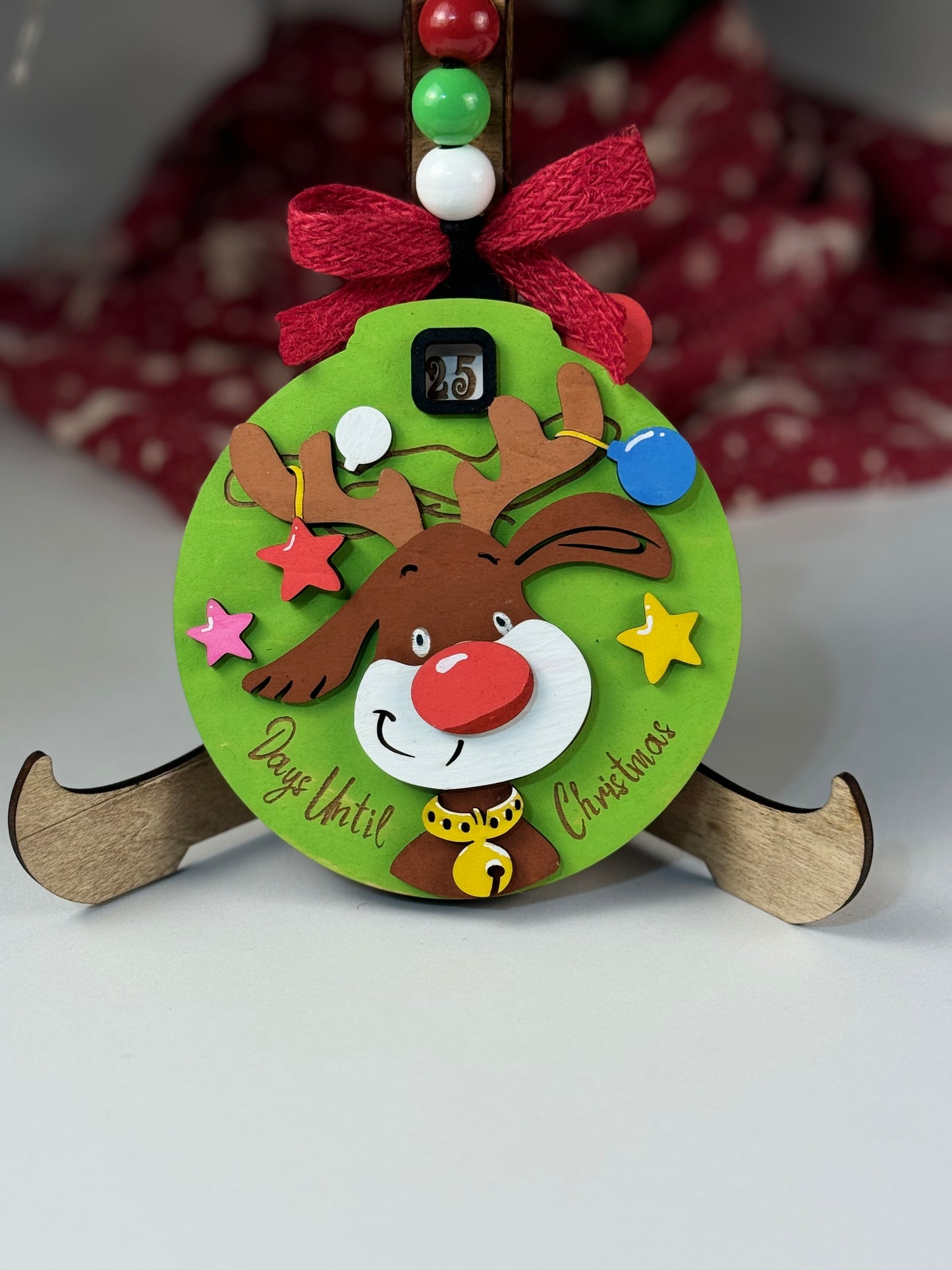 Green Reindeer Christmas Countdown Ornament