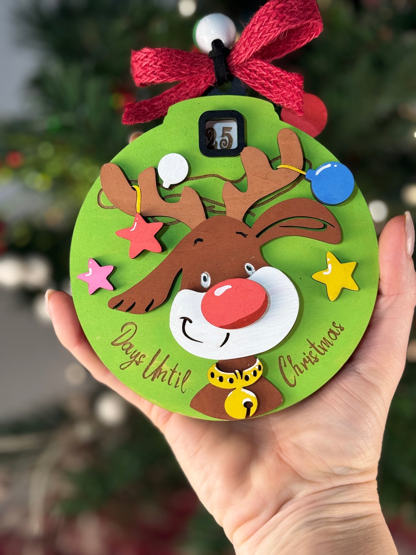 Green Reindeer Christmas Countdown Ornament