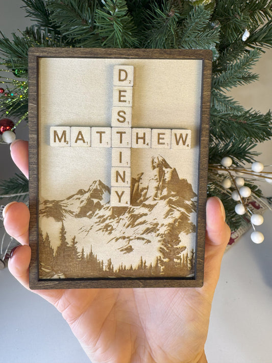 Custom Scrabble Tile Sign – Faith, Love, or Mountain Design with Personalization